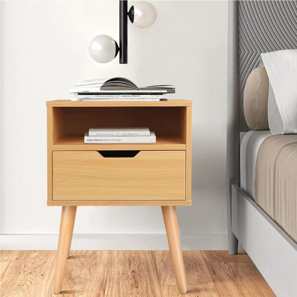 ALFORDSON 1 Drawer Bedside Table Nightstand Shelf (Oak)