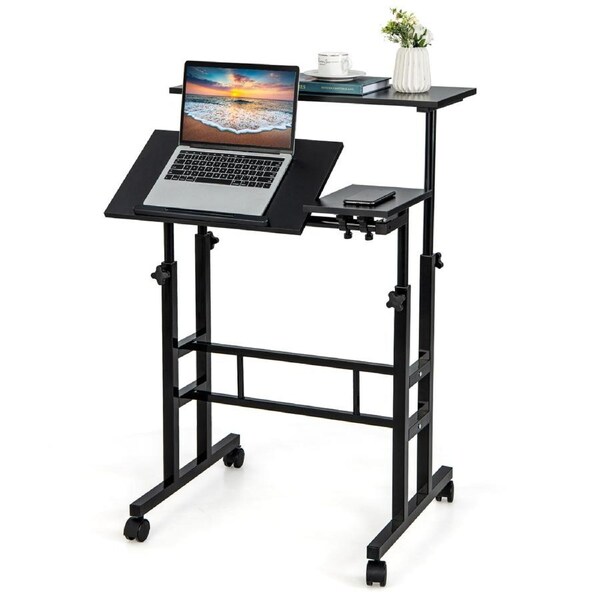 Giantex Mobile Stand Desk Small Laptop Table Height Adjustable Workstation Home Office Desk Black