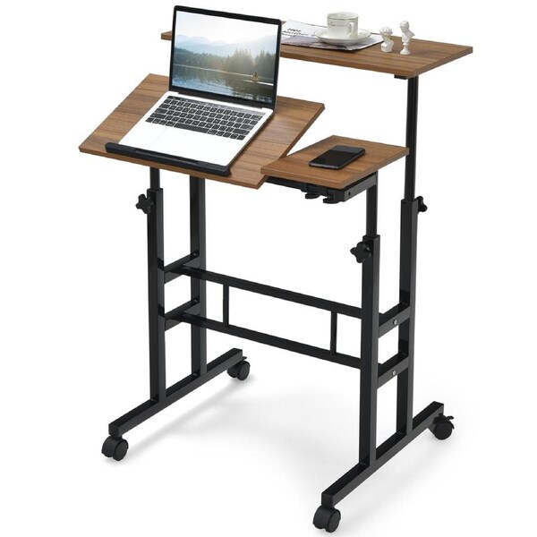 Giantex Mobile Stand Desk Small Laptop Table Height Adjustable Workstation Home Office Desk Brown