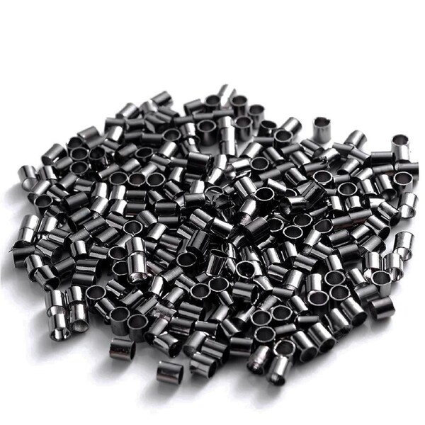 100pcs 2mm Gun Metal Black Jewellery Crimps Tube Beads Findings Earrings Making