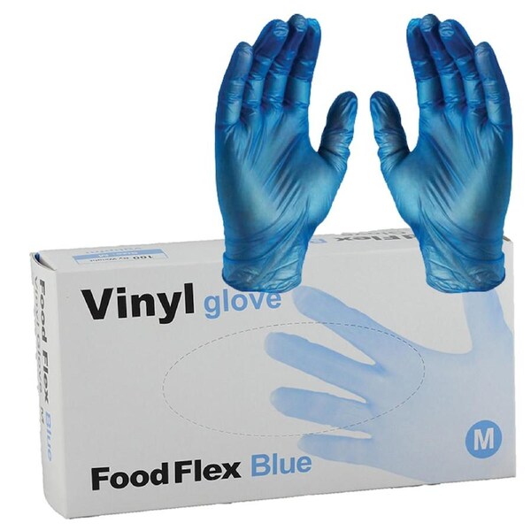InkMasters Disposable Vinyl Blue Food Gloves Latex/Powder-Free Pack of 100pcs Small