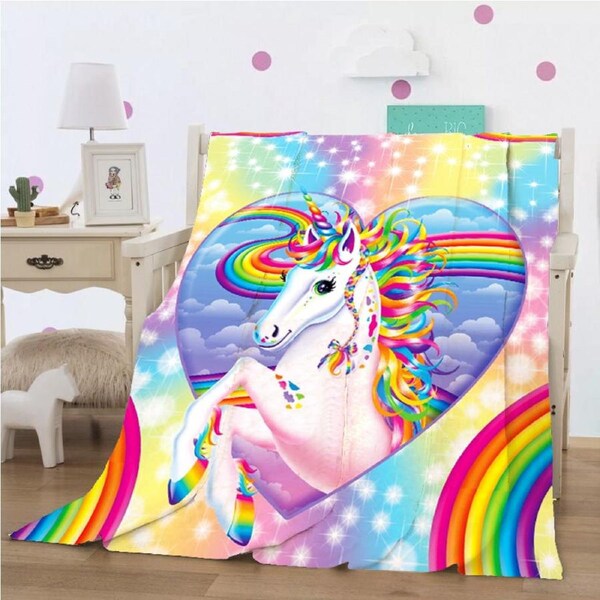 Sweet Heart Unicorn Coral Fleece Blanket Throw Queen Size Queen