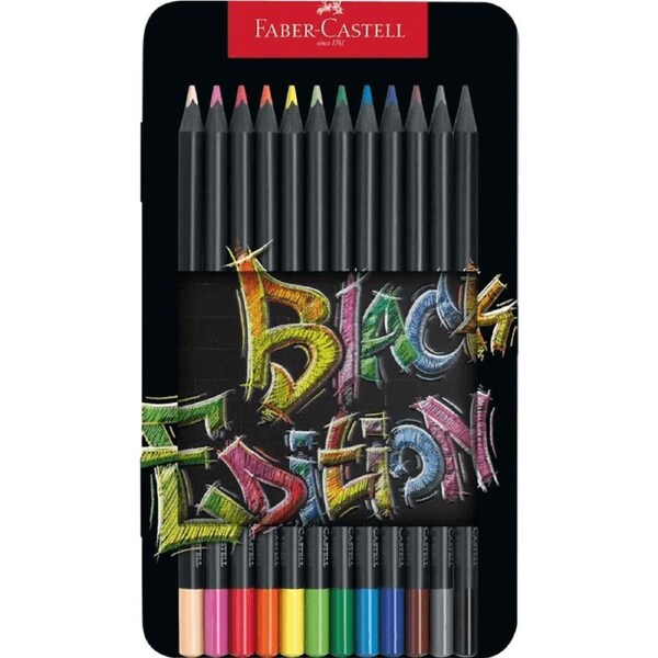 Faber-Castell Black Edition Colour Pencils Tin 12 Pack Set