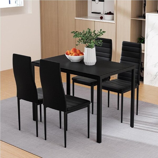 1 Artiss Dining Table and 4 Chairs Set Black