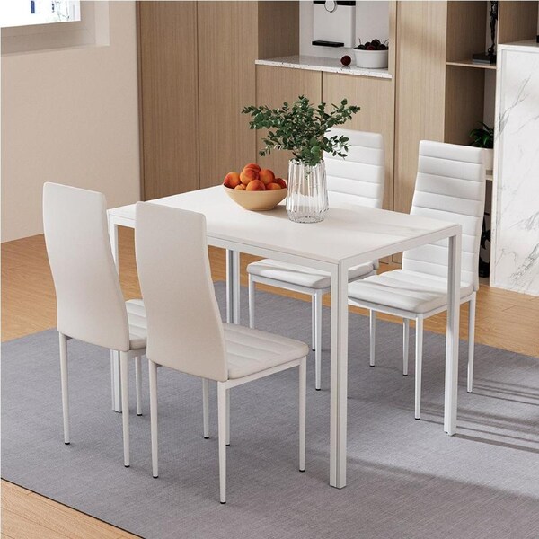 1 Artiss Dining Table and 4 Chairs Set White