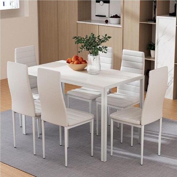 1 Artiss Dining Table and 6 Chairs Set White