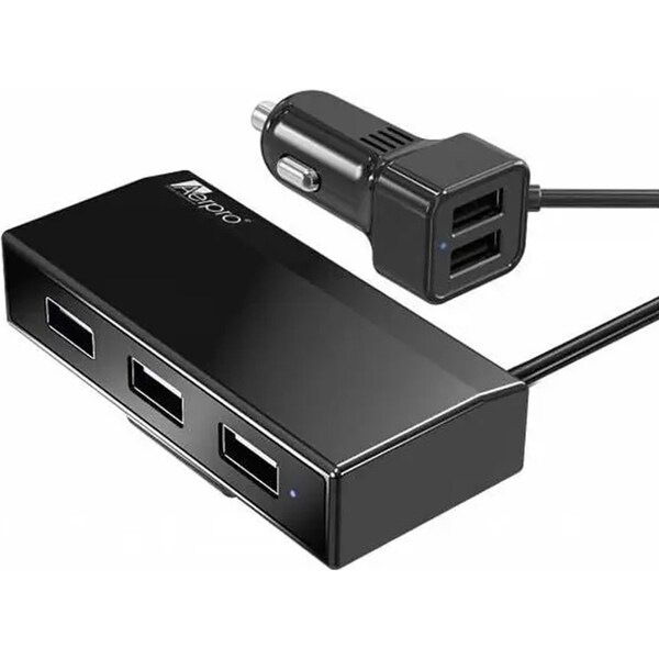 Aerpro 9.6A Five Port USB Phone In-Car Socket Charger With 1.8m Cable 12/24V BLK