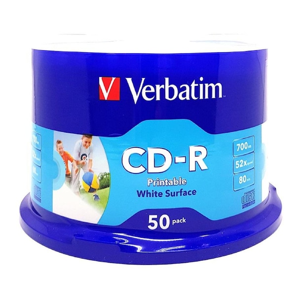 50PK Verbatim CD-R 700MB/80min 52x White Printable Inkjet Recording Blank Disc