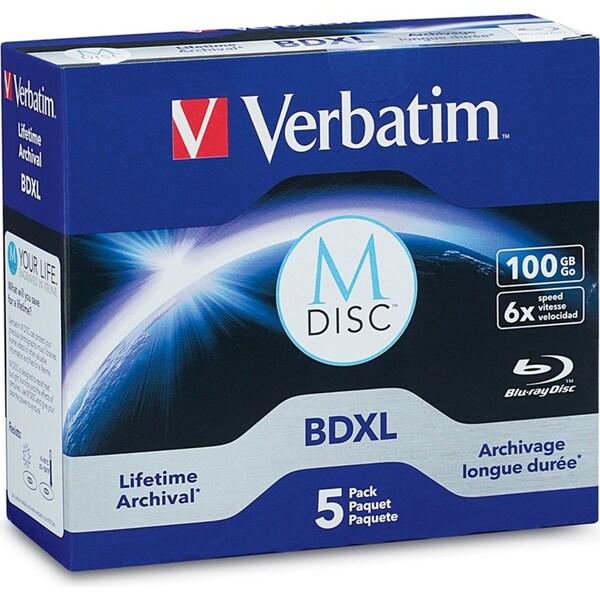 5PK Verbatim M-Disc BDXL 100GB 4x Speed Blank Disc Data Storage w/ Jewel Case