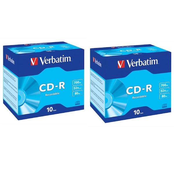 20pc Verbatim CD-R 700MB 52x Speed Blank Disc Media/Data Storage w/Jewel Case