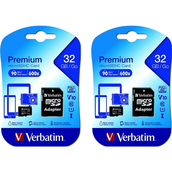 2PK Verbatim Micro SDHC 32GB Memory Card Class 10 Media Storage w/SD Adaptor