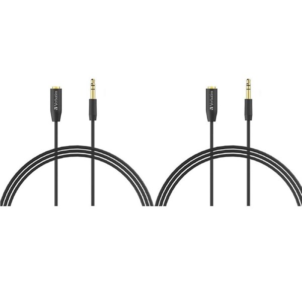 2PK Verbatim 3.5mm Aux F To M Gold Plated Copper Audio Extension Cable 3m Black