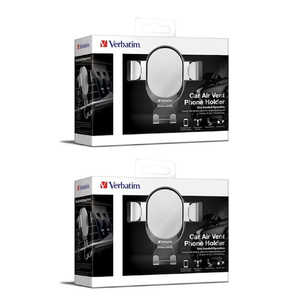 2PK Verbatim Universal Car Vent Gravity Holder Mount w/Grip For Phones Silver