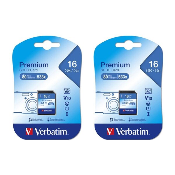 2PK Verbatim 16GB SDHC Memory Card File/Media Storage Class 10 f/ Digital Camera