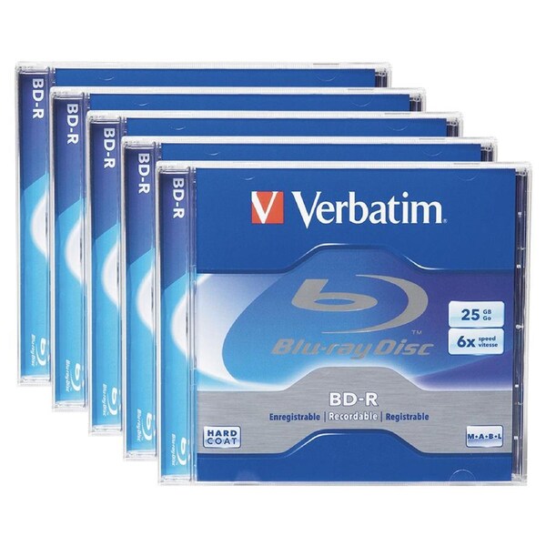 5PK Verbatim BD-R 25GB 6x Speed Recordable Blank Disc Data Storage w/ Jewel Case