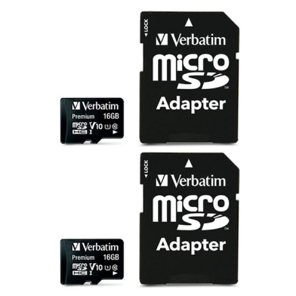 2PK Verbatim Micro SDHC 16GB Memory Card Class 10 Media Storage w/SD Adaptor