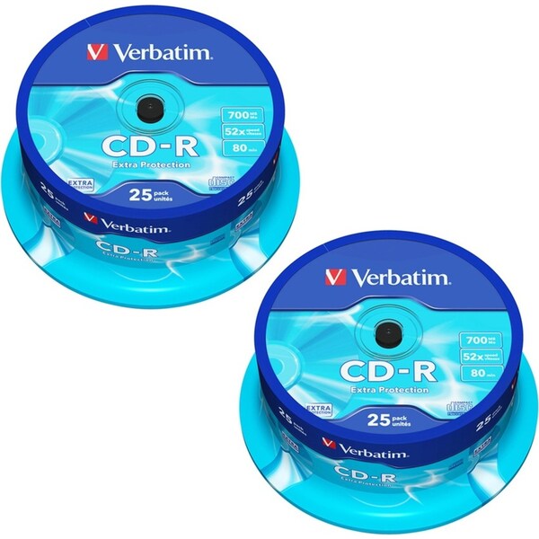 50pc Verbatim CD-R 700MB 52x Speed Blank Discs Data Storage w/ Spindle Case