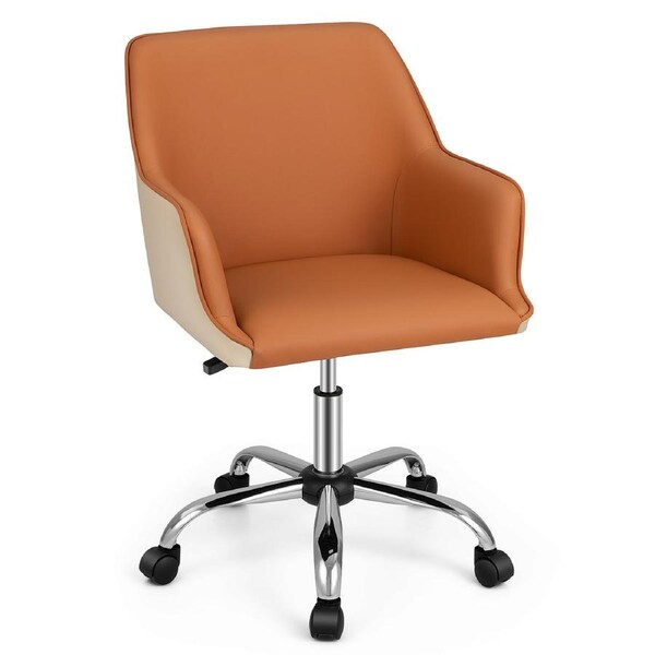 Giantex Home Office Ergonomic Desk Chair PU Leather Armchair Height Adjustable Mid-Back Accent Chair