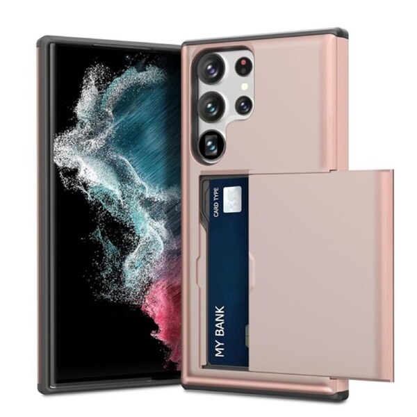 ZUSLAB Galaxy S23 Ultra Case Slide Armor Card Holder Protective Shockproof Hard Back Cover for Samsung (2023) - Rose Gold