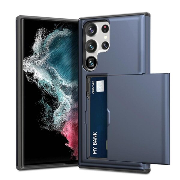 ZUSLAB Galaxy S23 Ultra Case Slide Armor Card Holder Protective Shockproof Hard Back Cover for Samsung (2023) - Blue