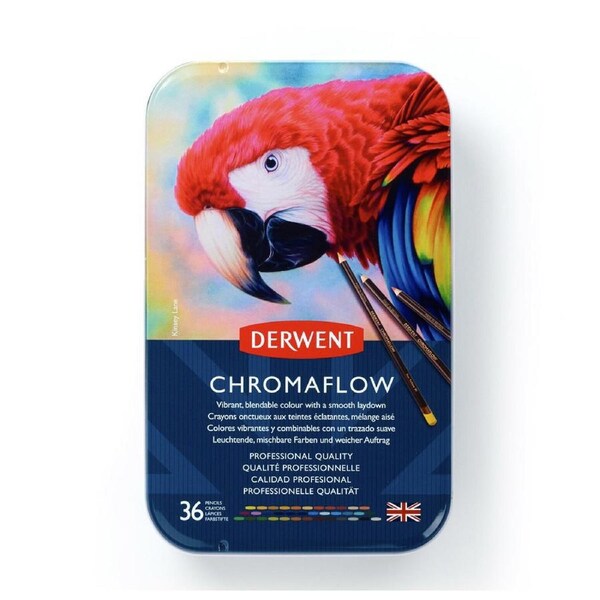 36pc Derwent Chromaflow Professional Quality Artist Colouring Pencil Set Tin