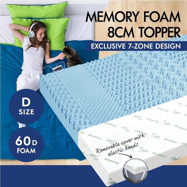 STARRY EUCALYPT 8cm Memory Foam Topper 7 Zone Bed Mattress Cool Gel Bamboo Cover Double