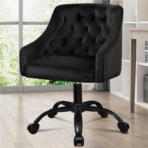 ALFORDSON Velvet Office Chair for Work Mid Back All Black