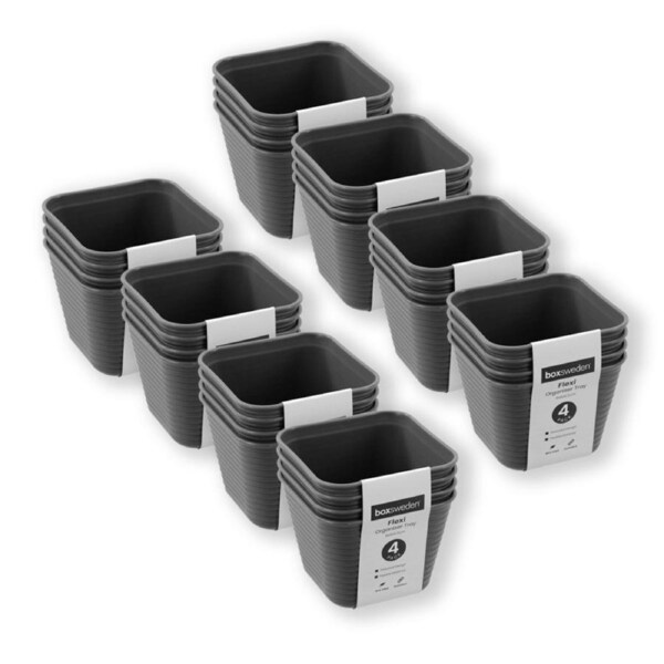 8x 4PK Boxsweden Flexible 8cm Organiser Tray Square Kitchen Storage Holder Asst