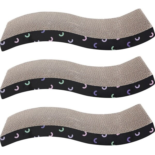 3x Paw & Claws 42x21cm Wavy Cat Scratch Pad Pet Scratcher Toy Play Toy w/ Catnip