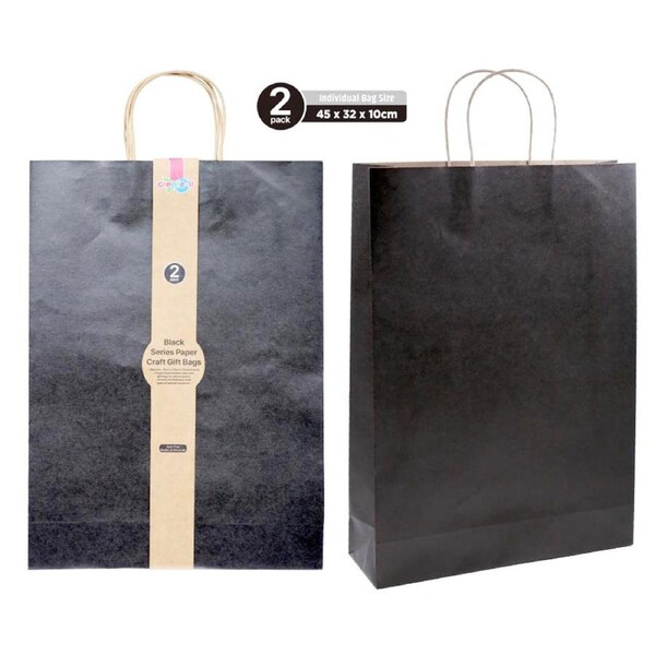 48 x Kraft Paper Bags Black Gift Shopping Carry Retail Tote Bags With Handle