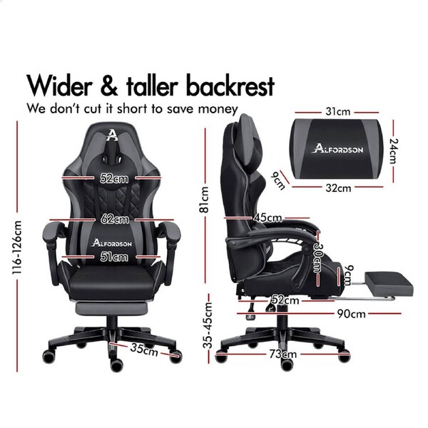 ALFORDSON Gaming Chair Office Executive Racer Larger Lumbar Cushion Seat Leather ETHAN Series Black & Red