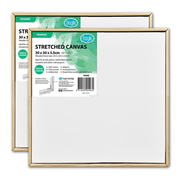 2x Boyle Framed 30x30cm/12x12" Stretched Canvas 380gsm Craft For Acrylic Paint