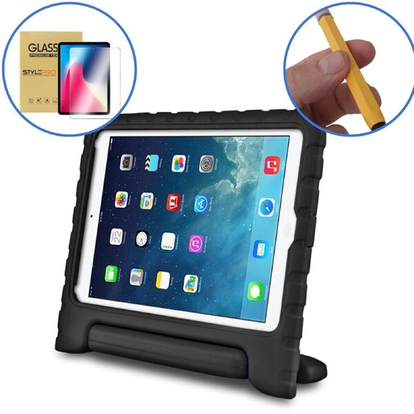 StylePro package, iPad 7, 8 & 9th gen kids case + pencil + screen protector, black
