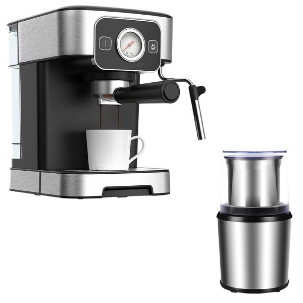 Advwin Espresso Coffee Machine Automatic Coffee Maker Milk Frother Steam Making & Stainless Steel Electric Coffee Spice Grinder 200W