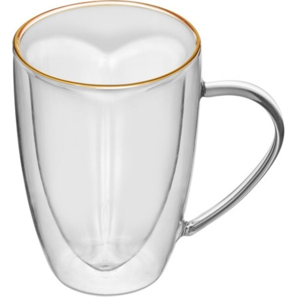 Tempa Amour Clear Double Walled Drinking Glass/Glassware Mug/Jug w/Gold Rim