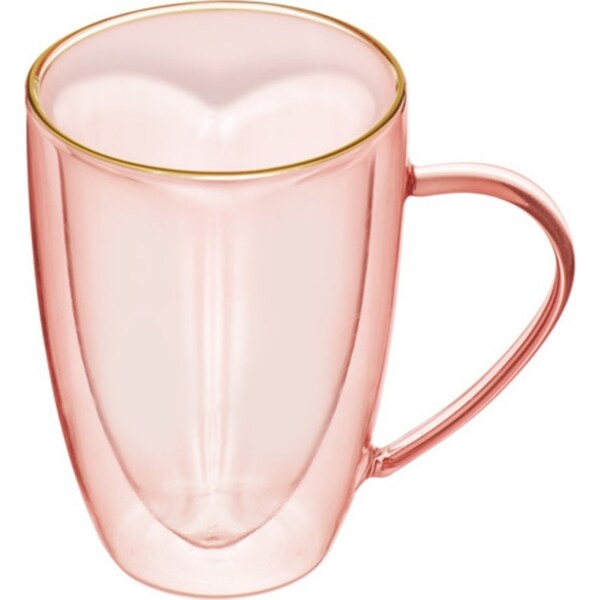 Tempa Amour Pink Tinted Double Walled Drinking Glassware Mug/Jug w/Gold Rim
