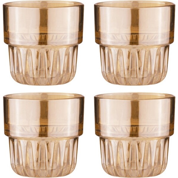 4pc Tempa Skye Gold Lowball Glass Drinking Tumblers 8.5x8.5x8.5cm Glassware