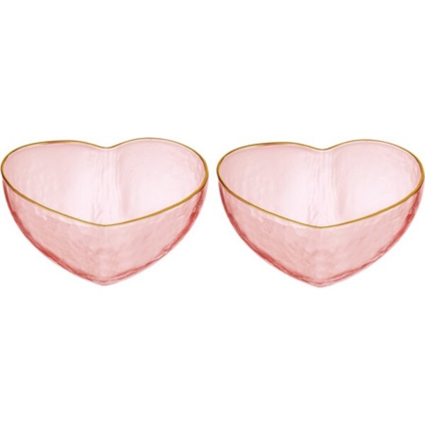 2pc Tempa Amour Tableware Pink Tinted Heart Shaped Bowl/Vase 9 x 8cm