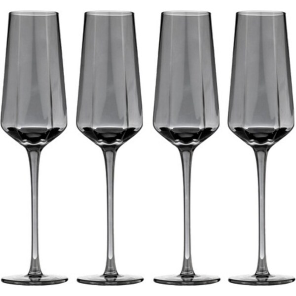 4PK Tempa Jaxon Charcoal Geometric Champagne/Alcohol Drink Glass/Glassware 26cm