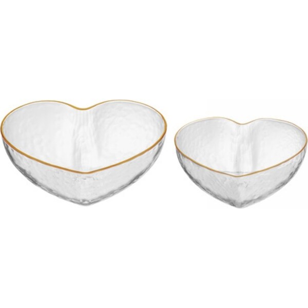 2pc Tempa Amour Tableware Clear Heart Shaped Bowl/Vase 12x10cm & 14x13cm Set
