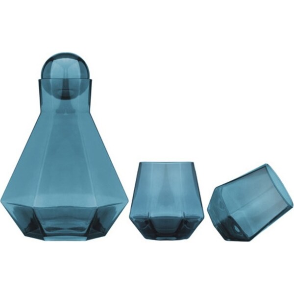 3pc Tempa Jaxon Teal Geometric Carafe 310ml Tumbler/1100ml Carafe Serving Set