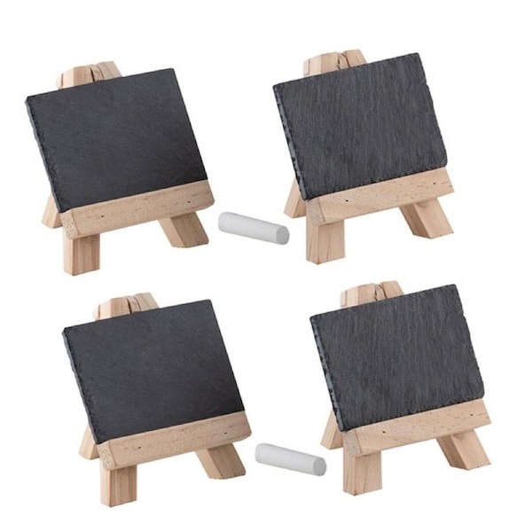 2x 2pc Tempa Tuscany Mini Slate Chalk Writing Boards w/ Stands 8.9x0.4x5.6cm BLK