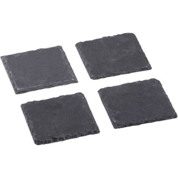 4pc Tempa Tuscany Slate Drink/Cup/Mug Coaster Set 10x10x0.8cm Black Kitchen