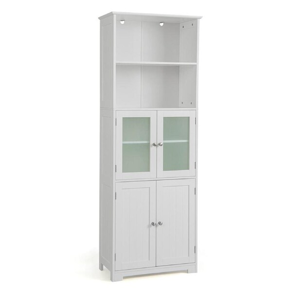 Giantex 163cm Tall Bathroom Storage Cabinet Kitchen Pantry Cupboard w/Adjustable Shelves Floor Storage Organizer for Home Office White