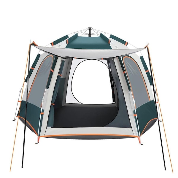 5 Person Camping Tent Instant Pop Up Beach Shelter Sun Shade Hiking Family Party Picnic Outdoor Waterproof 270x230x155cm Green White
