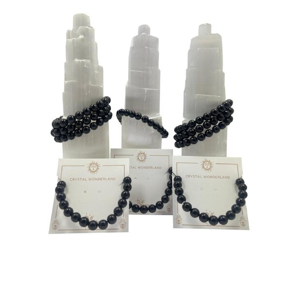 Black Tourmaline Crystal Beads Bracelet 8mm