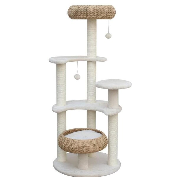 5-Platform Plush and Wicker Cat Tree