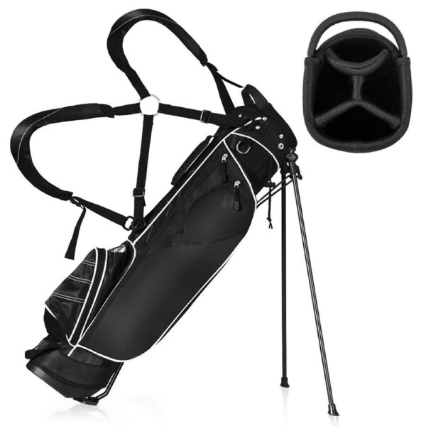 Costway Golf Stand Bag Golf Cart Carry Bag 4-Way Divider w/Insulated Pocket Iron Bracket Leg Black