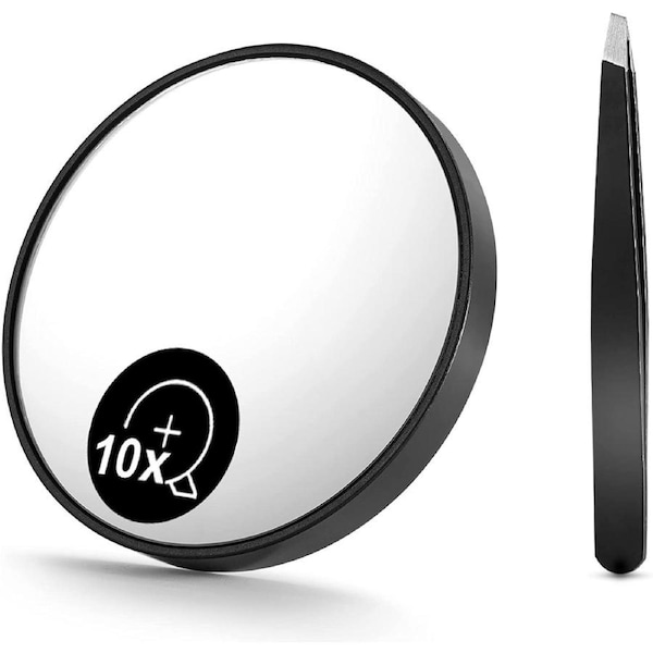 10X Magnifying Mirror and Eyebrow Tweezers Kit for Travel