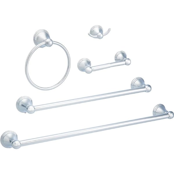 5 Pack Modern Bathroom Accessories Set (Chrome)
